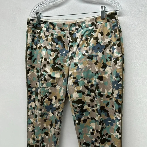 Tory Burch Dress Pants Floral Camouflage Colorful Cotton Stretch Logo Size 8 - Picture 2 of 12